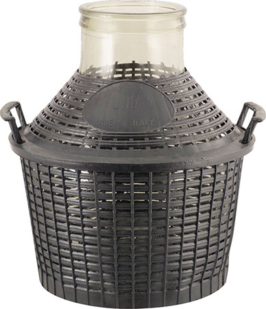 Glass Demijohn - 2.6 G (10 L) - Wide Mouth With Plastic Basket